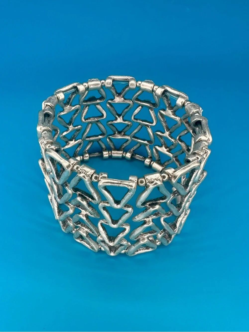 Sterling-Style Silver Triangle Link Stretch Bracelet